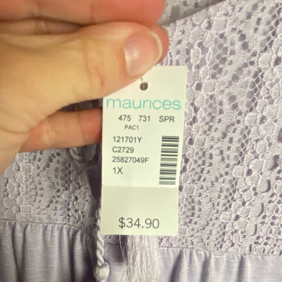 Maurice’s Plus Size 1X Lavender Lace Yoke Tassel Top Flutter Sleeve Purple Basic - Picture 6 of 7